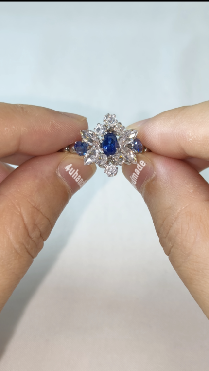 U108 Mystic Blossom(Sapphire) Ring, 5A Zircon Beads,DIY Ring Kits,DIY Jewelry Making Video Tutorial Included,Finished Jewelry
