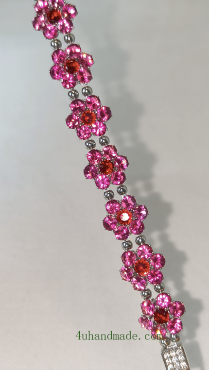 U115 Daisy Shimmer Bracelet-Magenta,5A Zircon Beads,DIY Bracelet Kits,DIY Jewelry Making Video Tutorial Included,Finished Jewelry